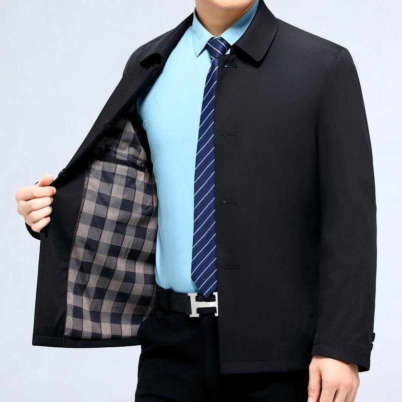 Dad's Clothing Men's Jacket Spring and Autumn Loose Lapel Middle-aged and Elderly Dad's Clothing Button Mulberry Silk Casual Jacket