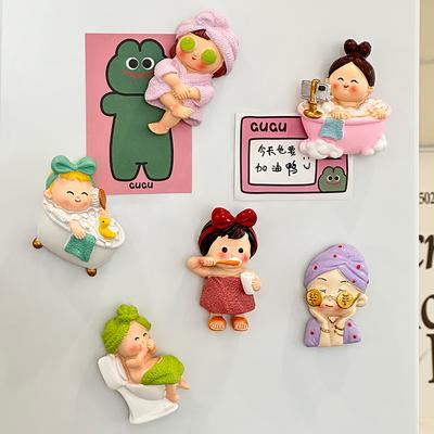 3Pc: Adesivo de Geladeira Criativo Desenho Animado Menina Fofa 3D Moda Menina de Banho Adesivo Magnético para Geladeira Decoração de Casa