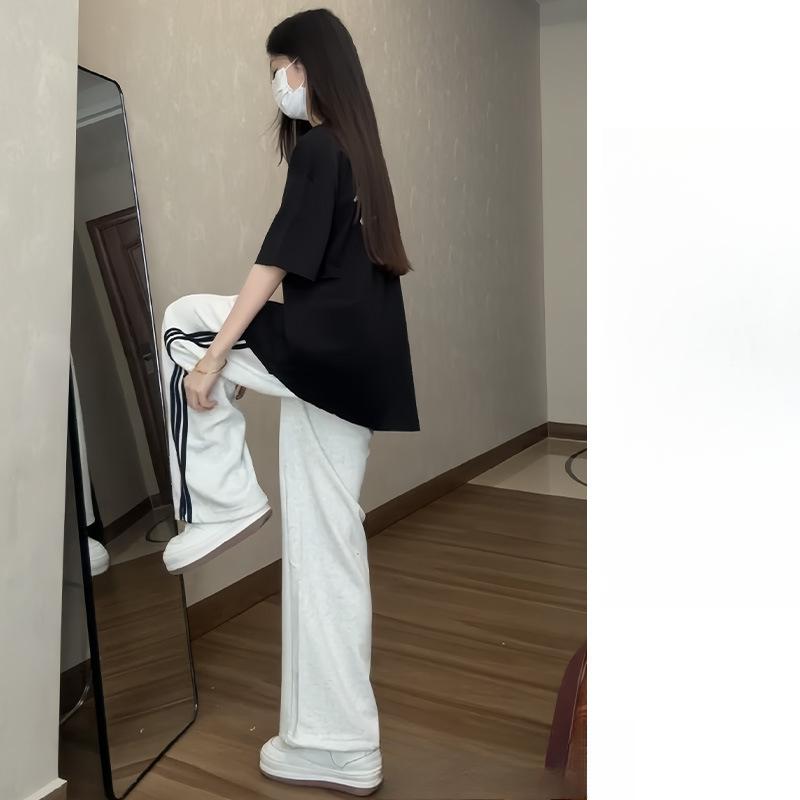 Spring and Summer Three-bar Sweatpants Women's New High-waisted and Thin Wide-leg Straight Casual Fashion Sweatpants
