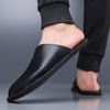 Herren Pantoffeln Handgemacht Einfache flache Sandalen Braunes Leder Schwarze Sommer Römische Sandalen Geschlossene Zehen Strand Schuhe Übergröße