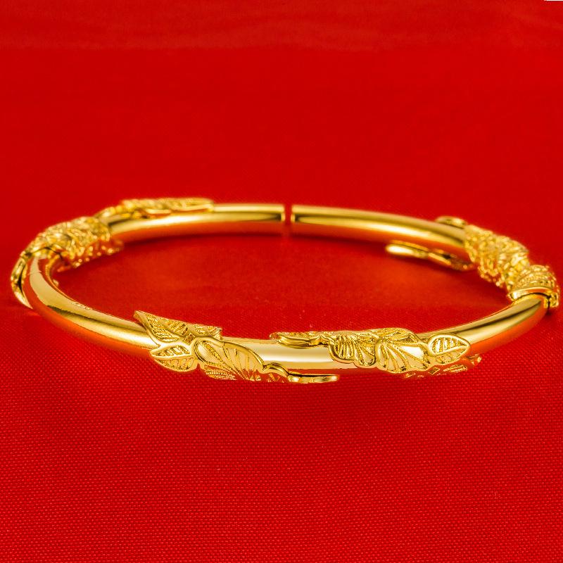 Handmade Acacia Vine Bracelet: Women's Fashion, Embossed Sand Gold Inlaid Leaves and Flowers