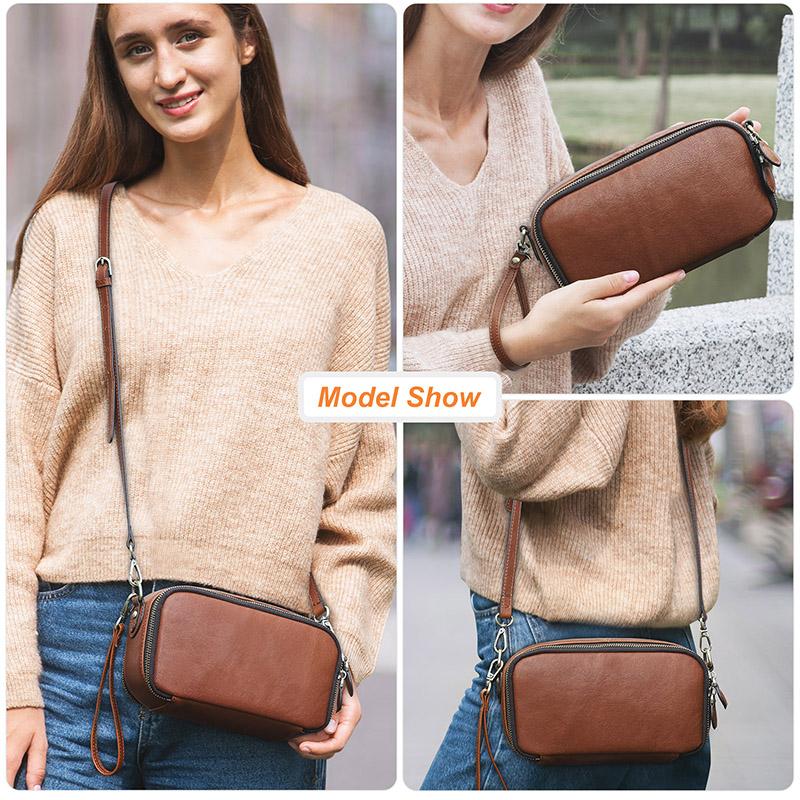 Genuine Leather Crossbody Bag For Women Fashion Casual Satchels Long Strap Sling Shoulder Bag Portable Zipper Handbag