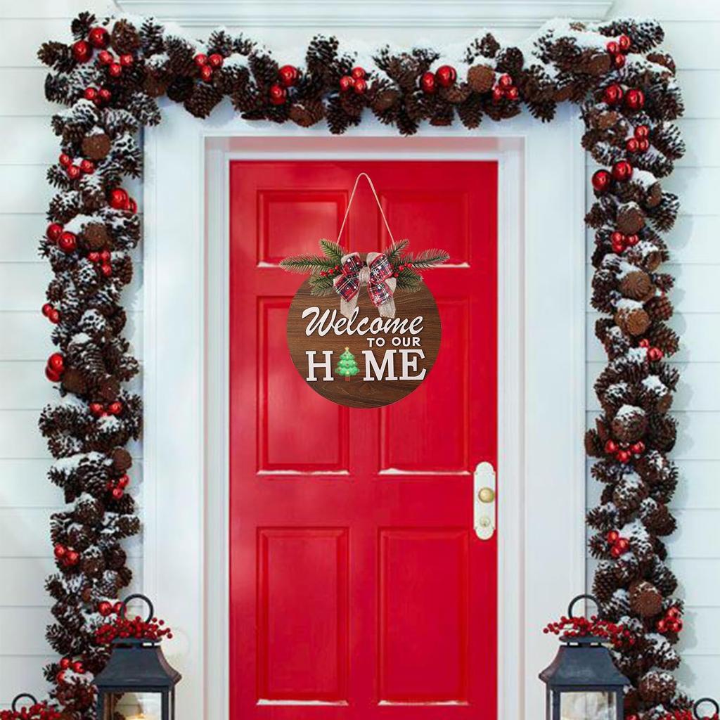 Interchangeable Welcome Sign for Front Door with 4 Seasonal Wreaths and 14 Changeable Icons, Farmhouse Front Door Signs, Door Decoration Porch Decor,
