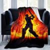 1pc. Flame-Themed Cricket Player Silhouette Blanket - Perfect for Home, Office, Outdoor Use, Gift Idea,