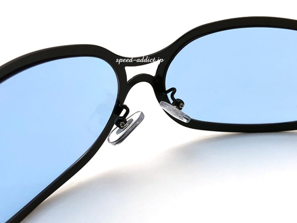 SPEED ADDICT Metal Oval Sunglasses, Matte Black x Light Blue