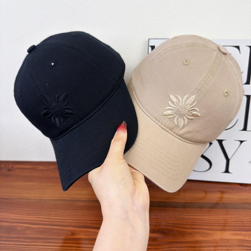 Zhang Yuanying Hat Dopamine Sunflower Embroidered Baseball Cap Women's Big Head Circumference Soft Top Cap