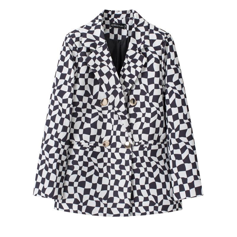 Women Long Sleeve Blazer Jacket Lapel Double Breasted Gold Button Loose Fit Office Casual Suit Outerwear Coat