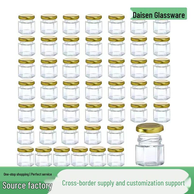 Hexagonal Transparent Glass Jar for Honey, Jam, or Sauces - Ideal for Weddings & Households