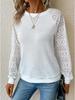 European & American 2025 Solid Lace Long Sleeve Hollow Round Neck Casual Women's T-shirt
