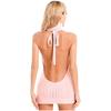 Womens Backless Ribbed Knit Dress Keyhole Lace-Up Mini Clubwear Turtleneck Nightwear