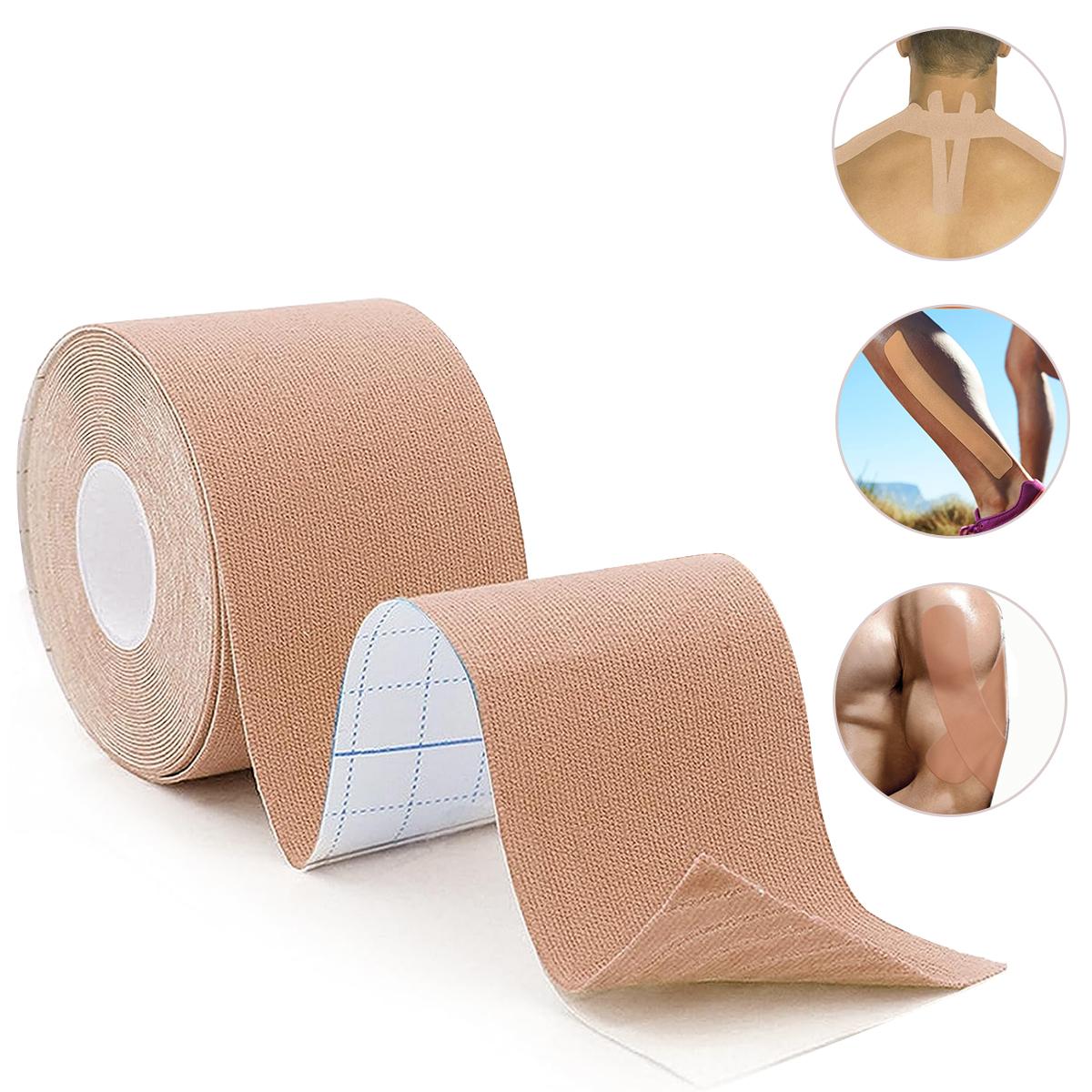 

Kinesiology Tape Gym Fitness Bandages Sports Elastic Breathable Cotton Adhesive Tension Injury Boxing Knee Muscle Pain Relief 1PC-5cmX5m бежевий
