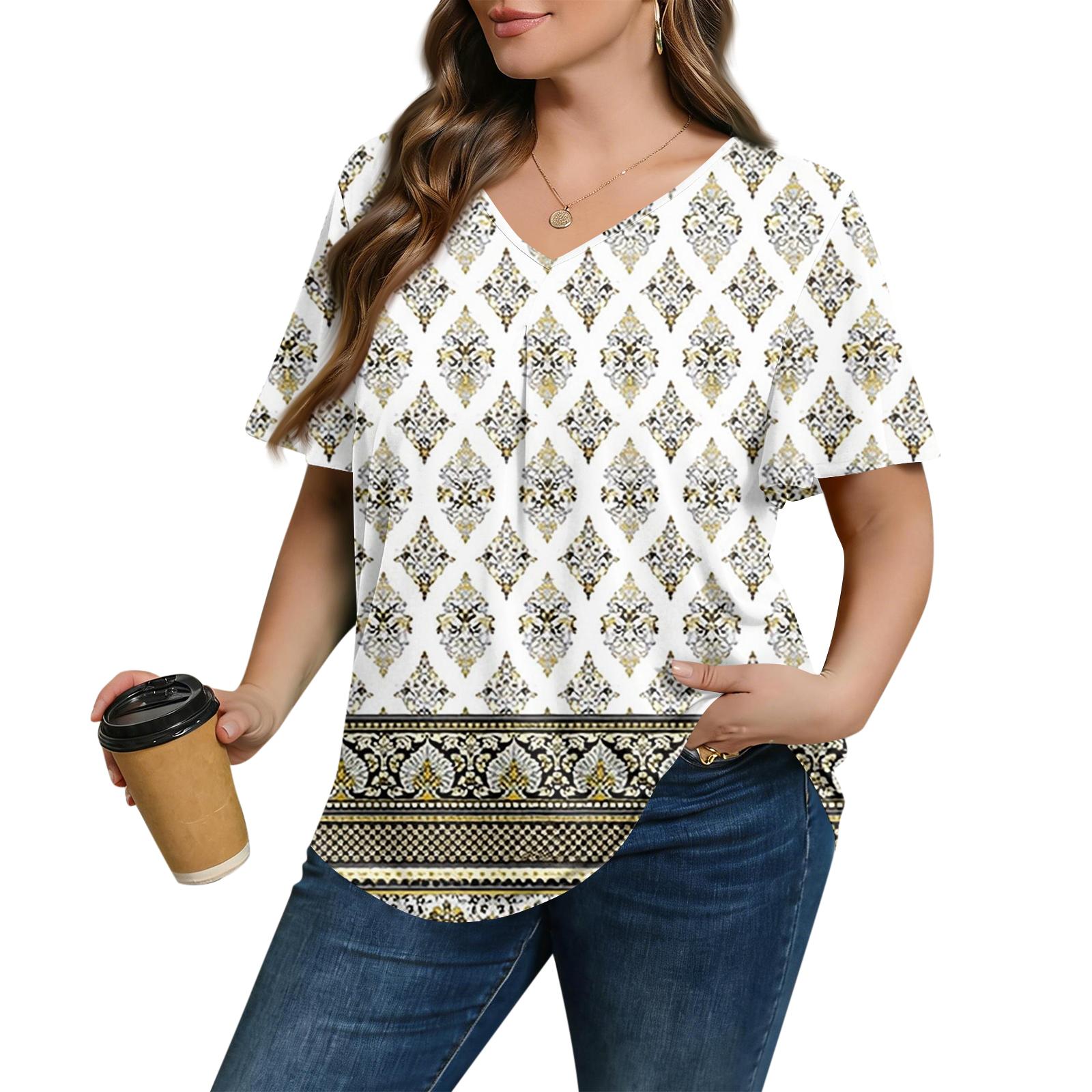 

Женская модная повседневная свободная блузка большого размера с коротким рукавом, элегантная с V-образным вырезом, для работы L армия зеленый