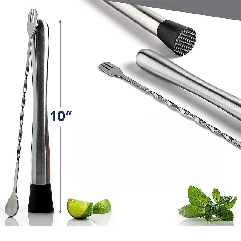 10 Inch Stainless Steel Cocktail Muddler Professional Bar Cocktail Muddler Cocktail Shaker Mixing Spoon Bar Accessories Home Bar