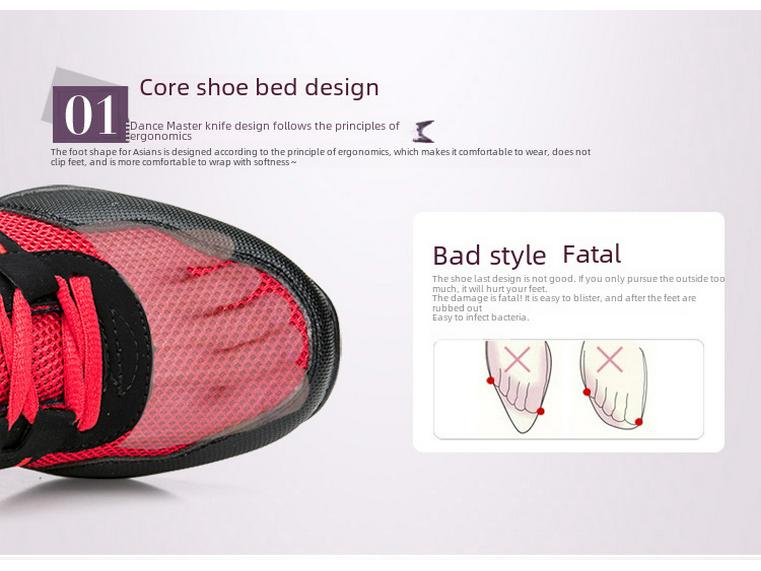 Damskor för sommaren med mellanhög klack, dansskor i mesh med mjuka sulor för vuxna