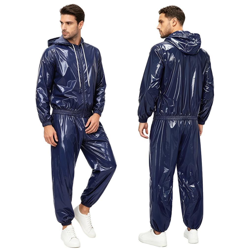 Men Waterproof Hip Hop Dance Outfit Long Sleeve Hooded Jacket with Jogging Pants Raincoat Windbreaker Streetwear Dancewear