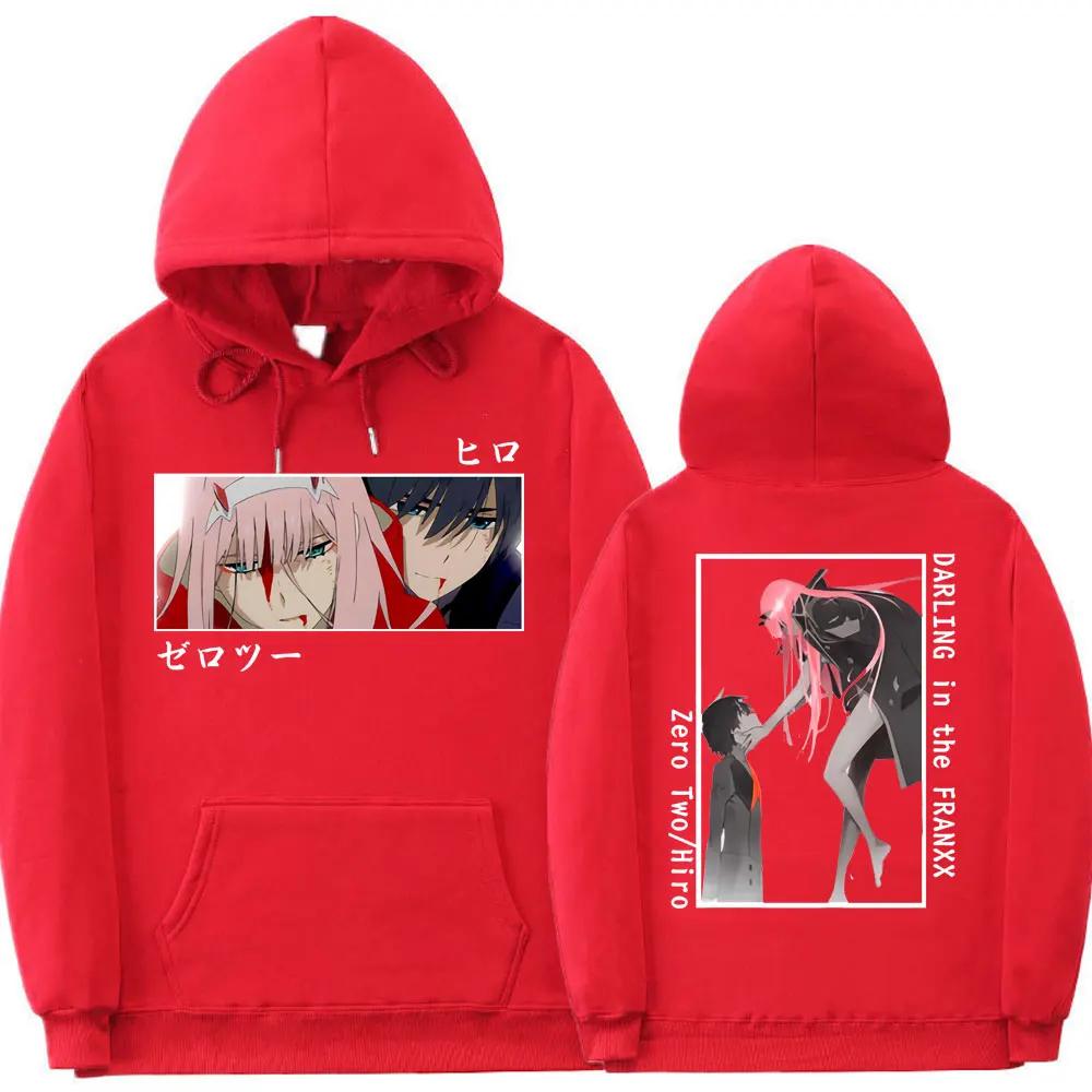 Japanischer Anime Darling In The Franxx Zero Two Hiro Kapuzenpullover mit Grafikdruck für Herren und Damen in Übergröße, Sweatshirts, lässige Streetwear-Tops