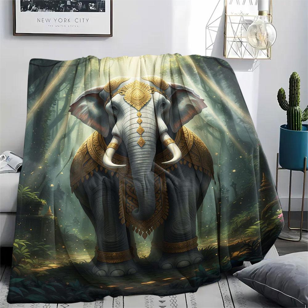 1Pc Golden-armoredanimals Print Flannel Blanket, High Quality Comfortable for All Seasons, Home Decor, Warmth and Comfort, Perfect for Christmas Gifts