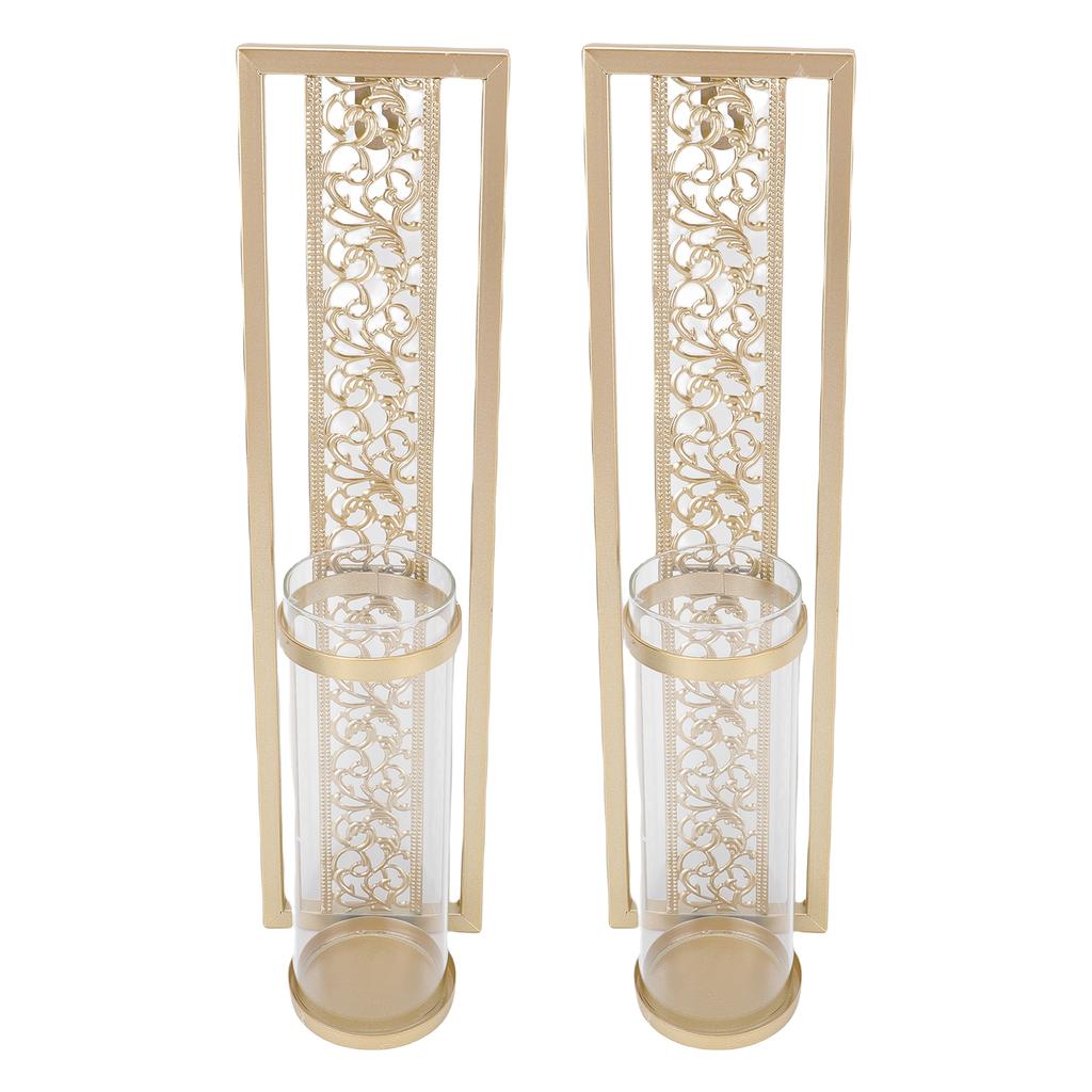 2 Stück Wandkerzenhalter Vintage Ausgehöhlter Kerzenhalter Metall Wandkunst mit Glasabdeckung für Heimdekoration