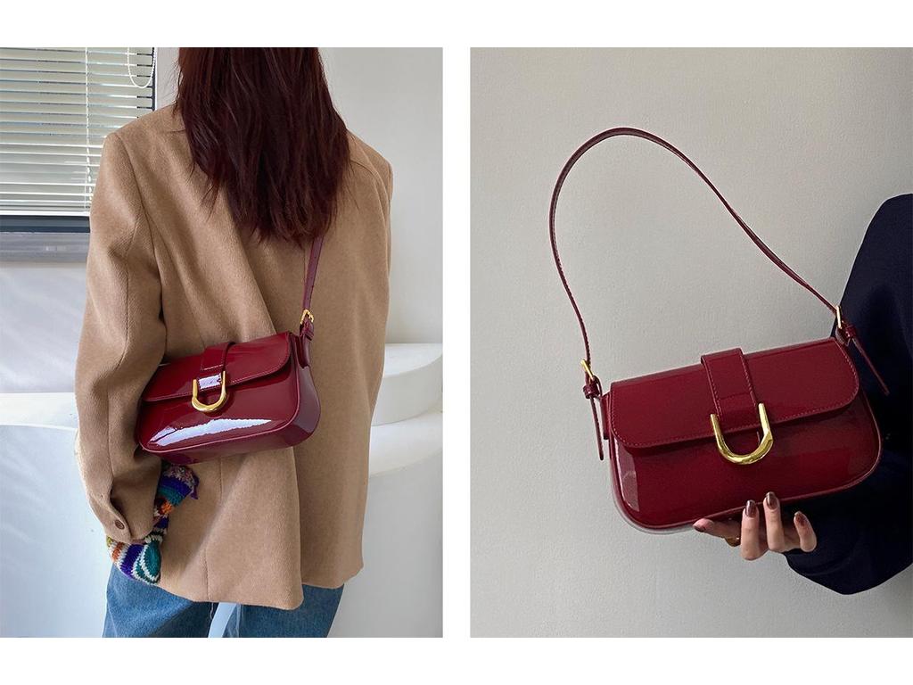 Women's Retro Wine Red Horseshoe Buckle Handbag - 2025 Shoulder & Messenger Style