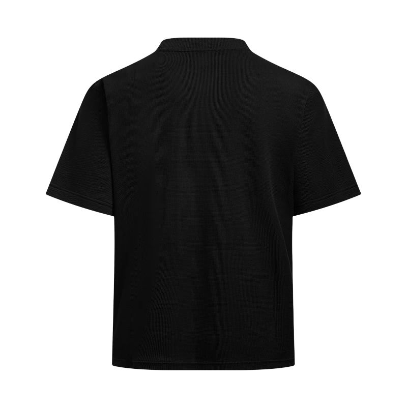 Under Armour Waffle Henley Logo Drop Shoulder Short Sleeve T-Shirt Men T-Shirts Black 6007562-001