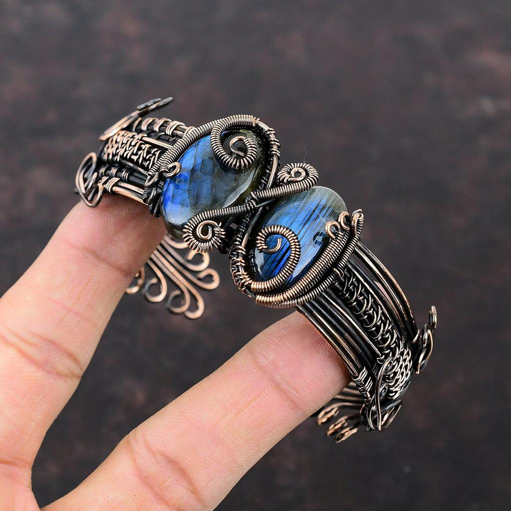 Labradorite Bangle Copper Wire Wrapped Adjustable Cuff Bracelet Handmade Bangle Wire Jewelry Gemstone Cuff Bracelet Copper Jewelry For Gift