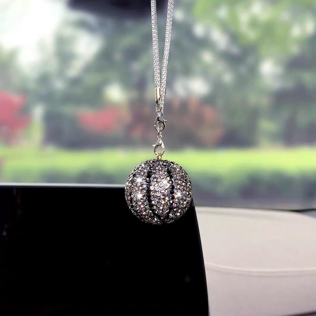 1x Bling Rhinestone Football Car Pendant, Crystal Soccer Rearview Mirror Hanging Ornament,6 Colors