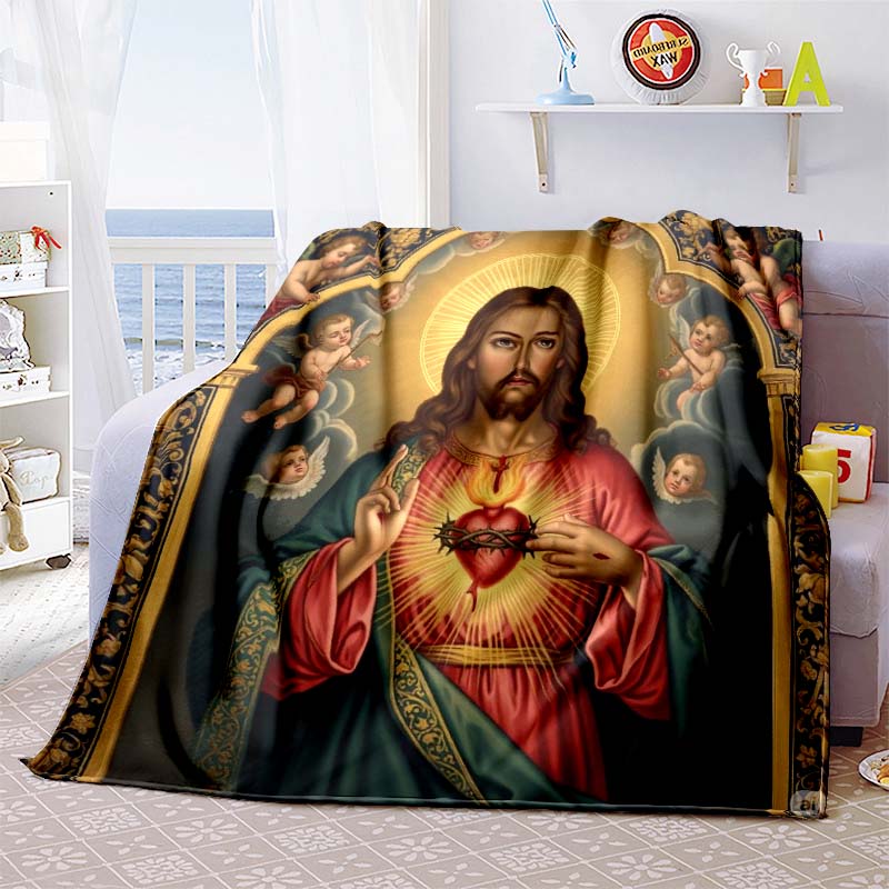 A Flannel Blanket Blessed by the Virgin Mary and Jesus, Suitable for Home Use, Including Bedrooms, Beds, Sofas, and Picnics.