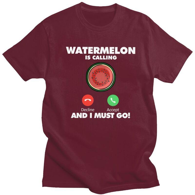 My Watermelon Is Calling T Shirts Pure Cotton Tees Shirt Streetwear Fruit Eating Lover Tshirt Casual ShortSleeve Clothes