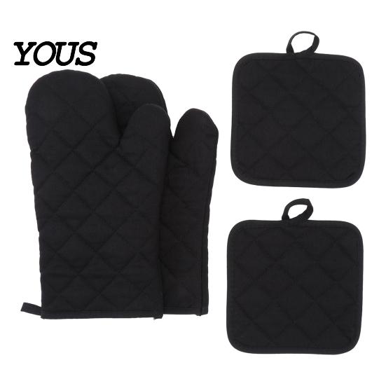 Heat Resistant Oven Mitts 4Pcs and Pot Holders Set, Cotton Kitchen Gadgets for Home Gloves, Quilted Insulated Mats Baking Cooking Accessories
