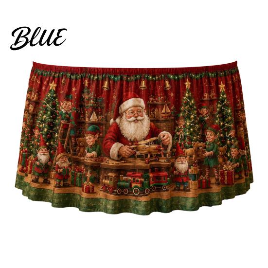 Elastic Edge Table Skirt Christmas Skirt Santa Claus Elk Prints Edge Dining Decor Xmas Party Decorations Elf Tree Festive for Home Holiday