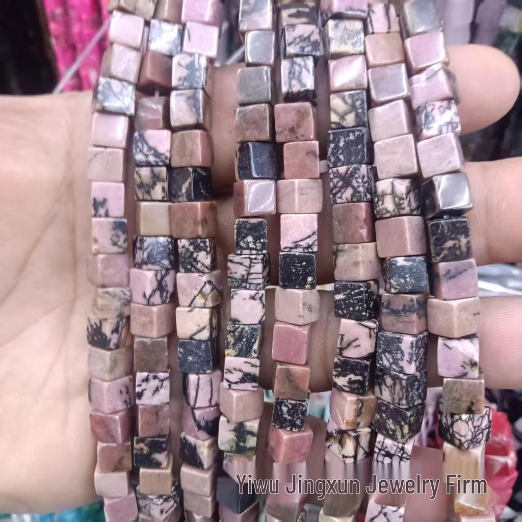 6x6mm Quadratische Rosenquarz-Achat-Perlenkette - Naturstein DIY-Zubehör
