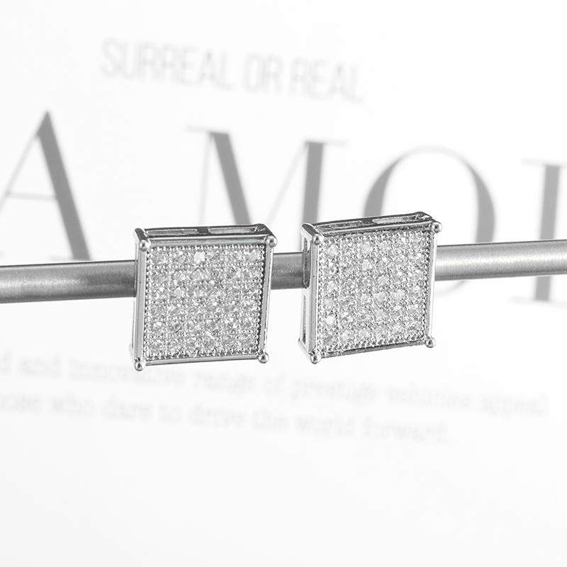 Dazzling Zircon Silver Color Square Stud Earrings for Women Luxury Wedding Jewelry Anti Allergy Earrings