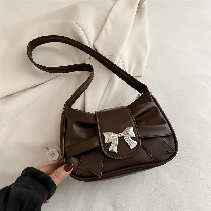 Trendy Bow Shoulder Bag Handbag Casual Underarm Bag Daily Commuting Bags PU Leather Lady Banquet Bag Business Women's Bags