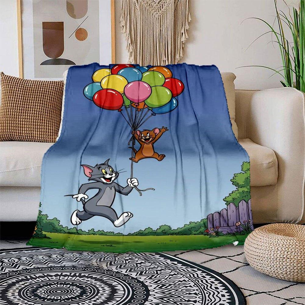 

Tom & Jerry Balloons Kids Room Decor Poster PrintBlanket Flannel Throw Blanket for Sofa, Bed, Travel, Camping, Office 100x150cm