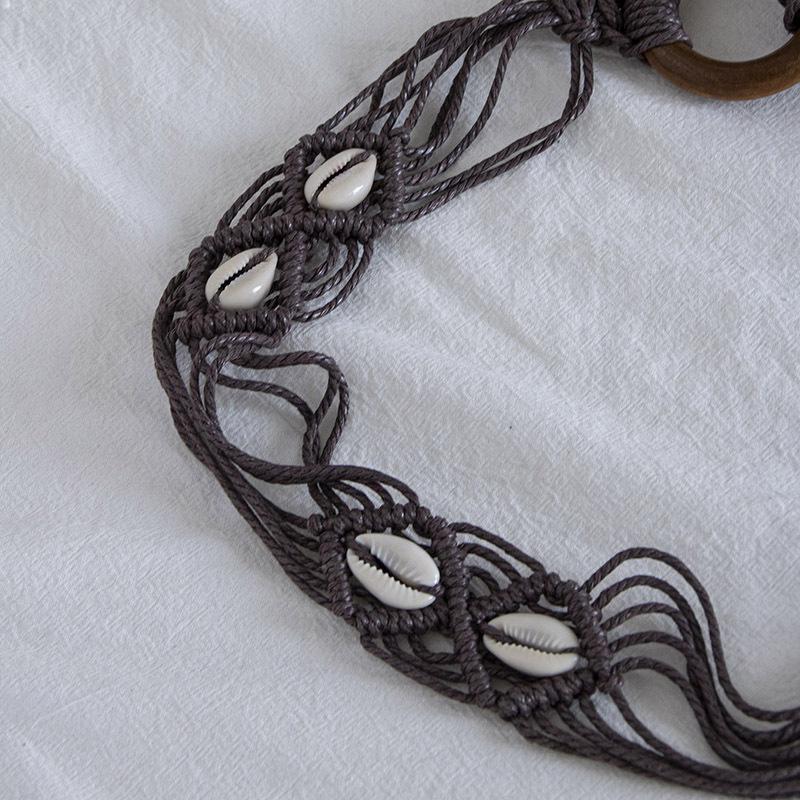 Bohemian Round Buckle Wax Rope Knitted Ethnic Style Handmade Shell Women's Belt Casual Vacation Style Waist Rope