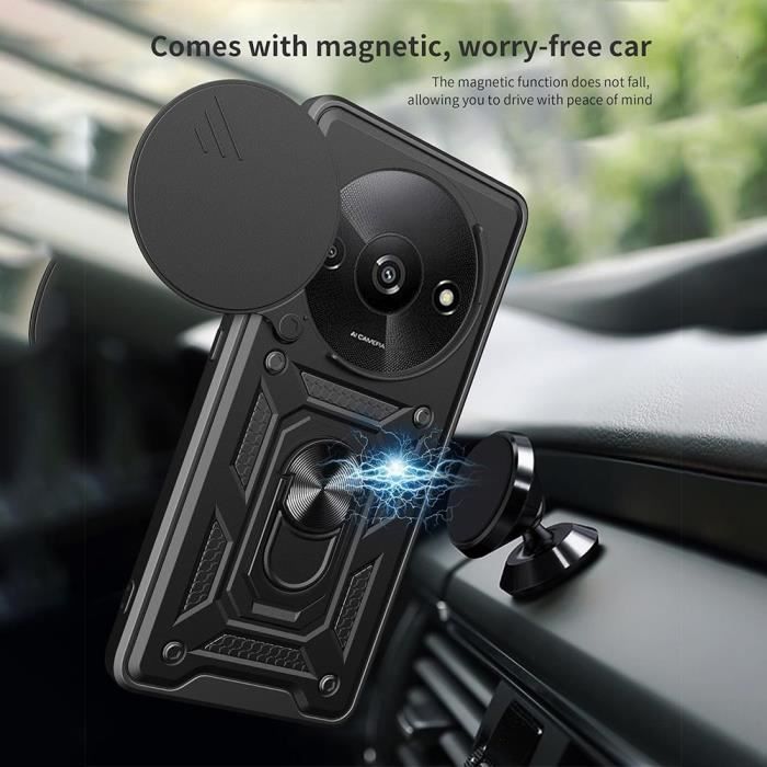 Coque pour Xiaomi Redmi A3 - Antichoc - Support à Anneau Rotatif - 2 Verres Trempés - Noir