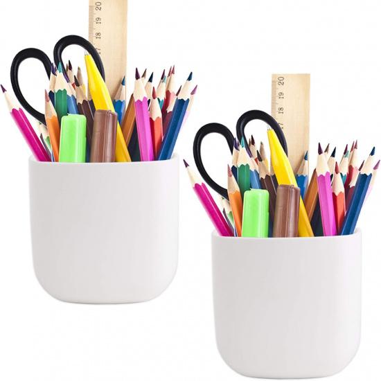 Pencil Holder - Self-Adhesive Wall Mount Pen Cup,Marker Pot,Writing Utensil Storage Organizer for Fridge,Locker,Whiteboard,home and office - White -