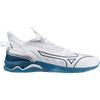 Mizuno Wave Mirage 5 Handball Shoes, Club Activities, Wide Width, Lightweight, Indoor, White/Blue/Silver, Size 28.0 cm, 2E