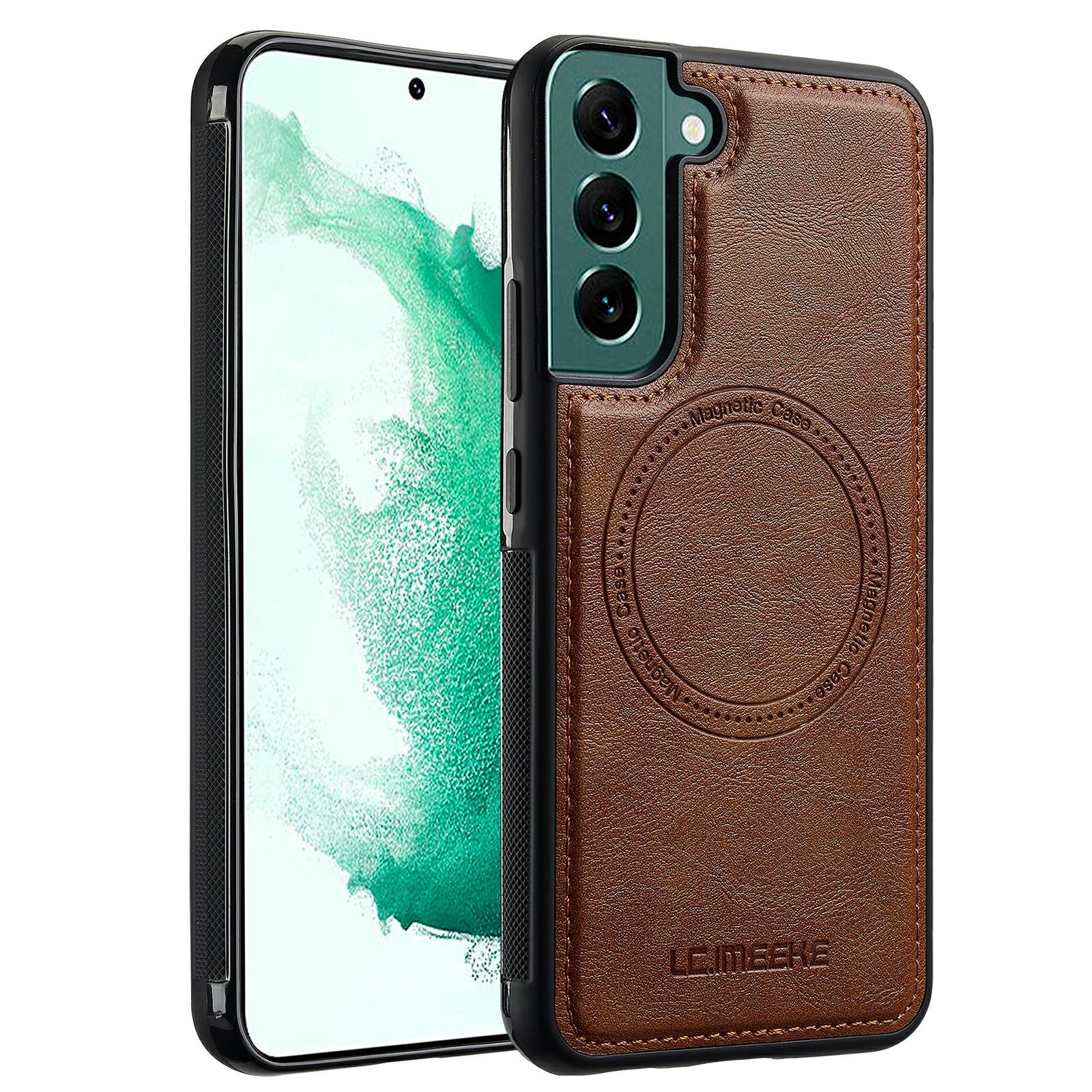 

LC.IMEEKE For Samsung Galaxy S22+ 5G Magnetic Case Compatible with MagSafe Leather TPU Back Cover Brown