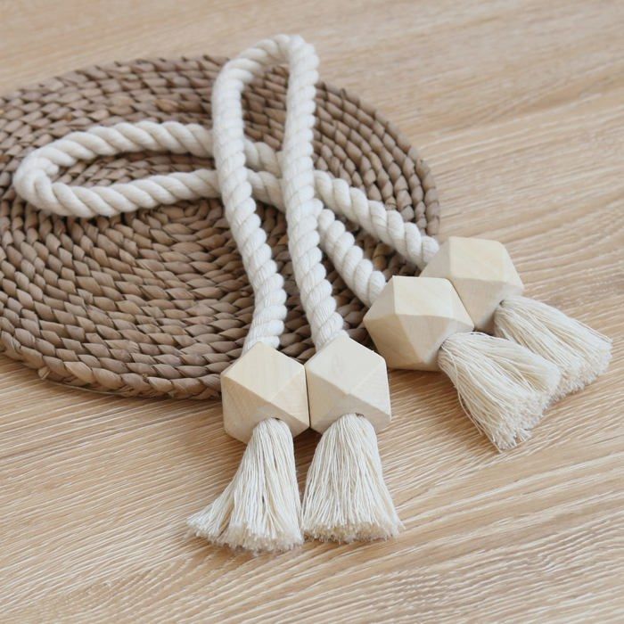 Embrasses magnétiques pour rideaux en coton tissé – 4 pièces, beige, 54 cm