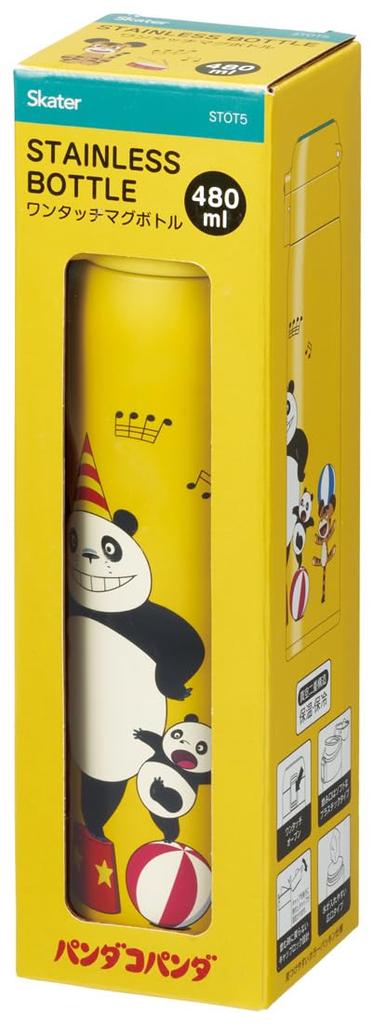 Skater Mug Bottle Pandako Panda 480ml Insulated Stainless Steel Water Bottle One Touch Open Thermal/Cold STOT5-A