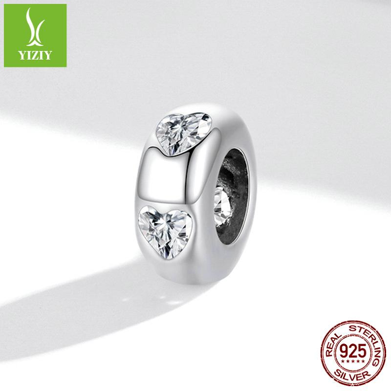 Pure Heart S925 Silver Spacer Beads, Simple Heart-Shaped Zircon Diy Beads Accessories Scc1931