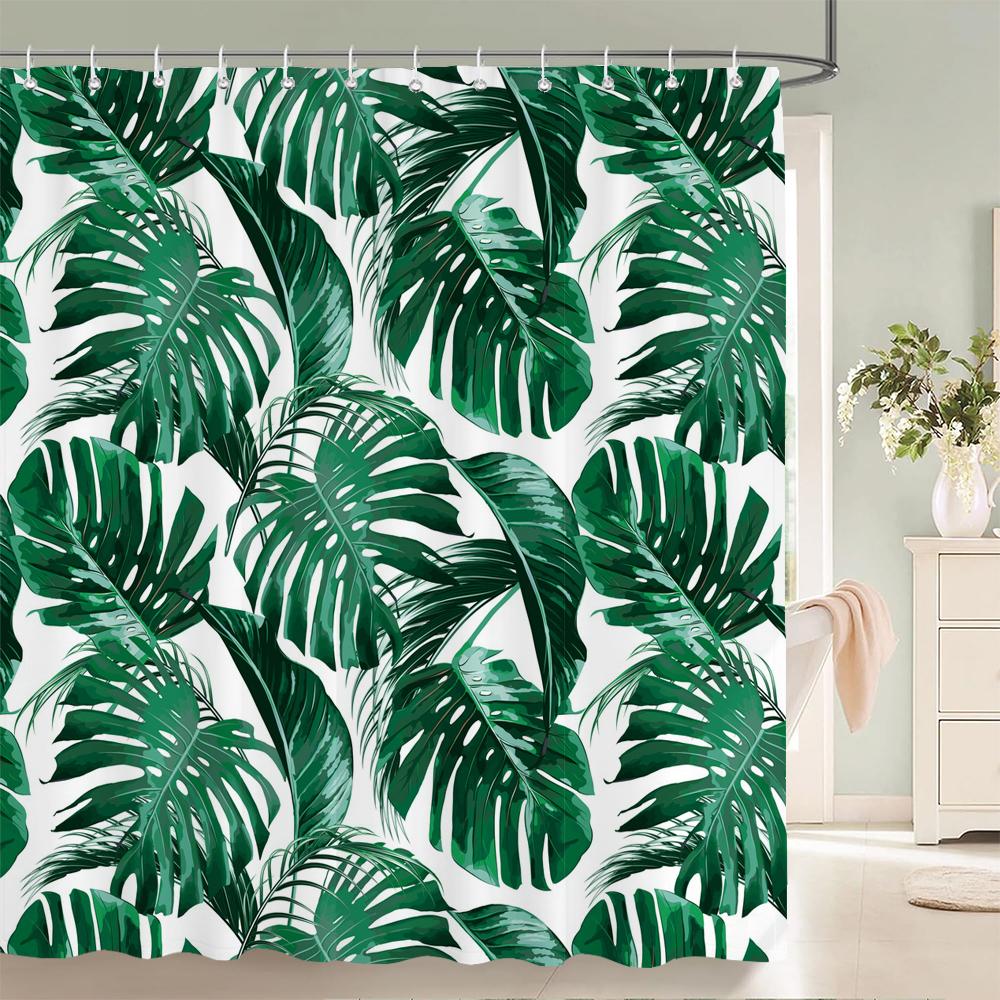 3D Bathroom Curtains Tropical Green Plants Palm Leaf Shower Curtain Waterproof Fabric Bath Screen With Hooks Home Decor Curtain