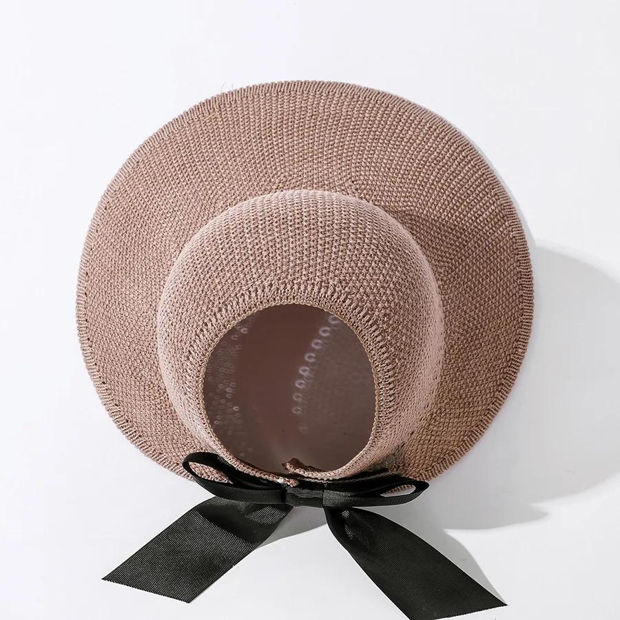 Summer Wide Brim Foldable Sun Hats For Women Girl Portable Ponytail Outdoor Beach Straw Hat Adjustable Uv Protection Panama Caps