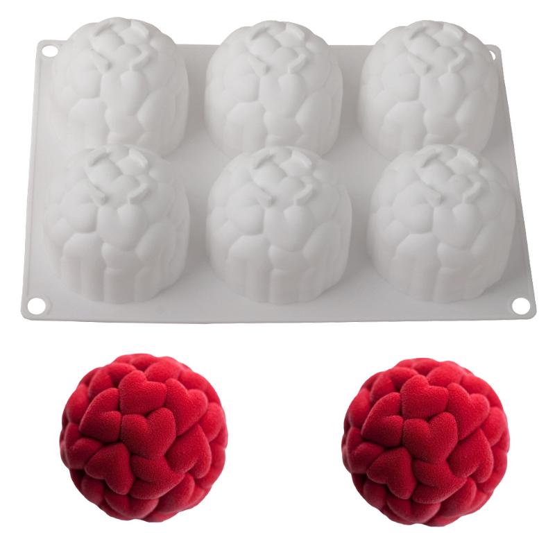 6 Cavity Heart Shaped Ball Mousse Silicone Molds Heart Shaped Chocolate Cake Dessert Molds French Pastry Baking Molds