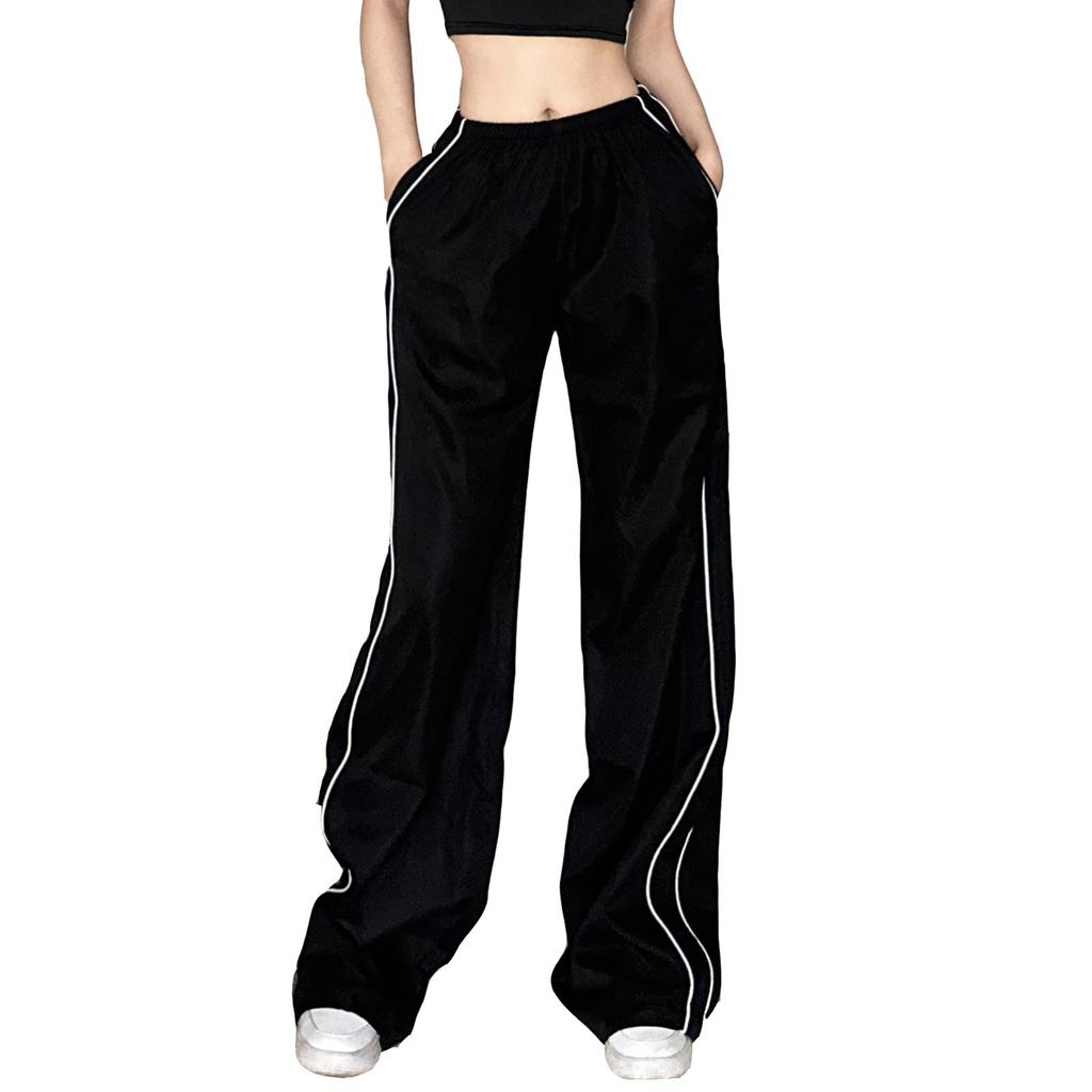 Women's Loose Wide-leg Pocket Low-rise Loose Elastic Waist Sports Trousers