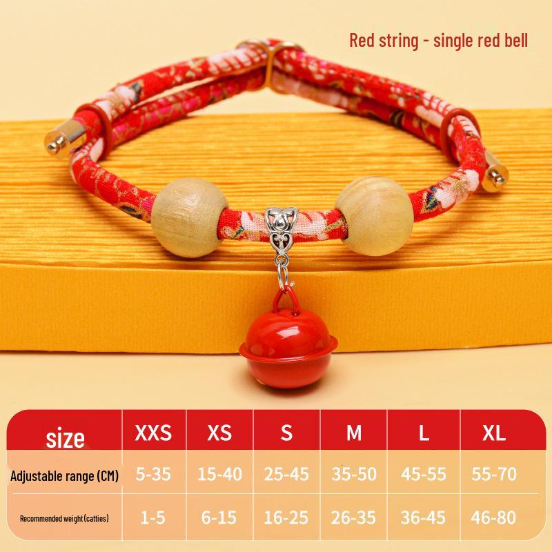 Camphor Wood Cat Collar with Bell and Longevity Lock - Pet Necklace Accessories