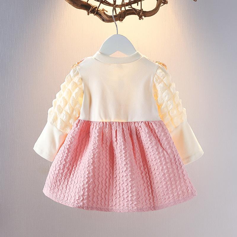 Spring Autumn Baby Girl Fake Two Piece Long Sleeve Dress 0-3 Years Old Infant Toddler Stylish Princess Dress