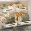 Sliding Dish Rack Kitchenware Storage Shelf Kitchen Dish Drying Rack Cabinets Organizer with Chopstick Barrel Storage Basket