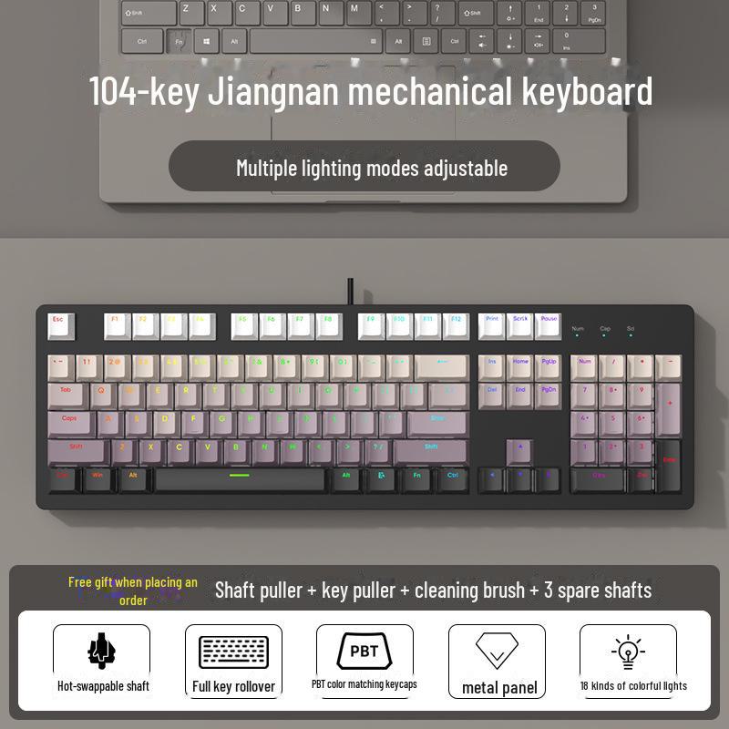 104-Key Wired Gaming Mechanical Keyboard, Blue/Black/Tea/Red/Silent Switches, Mahjong Sound, Hot-Swappable, Customizable